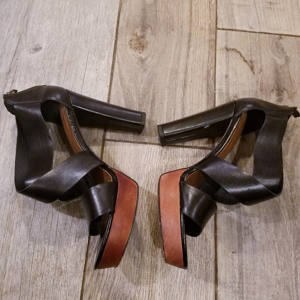 Halogen Black leather strappy platform heels 6.5 - Picture 4 of 7